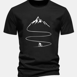 Regular Fit Cycling Mountain Print Cotton T-Shirt