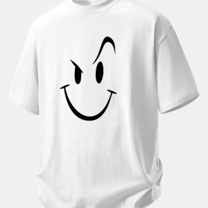 Relax Fit Smiley Face Print Cotton T-Shirt