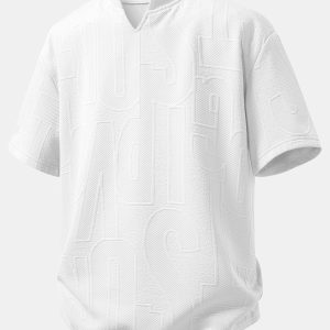 Relax Fit Letter Jacquard Notched Collar T-Shirt
