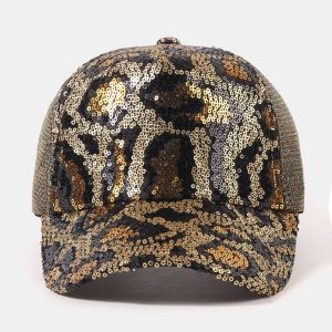 Sequin Leopard Print Mesh Trucker Hat - Sparkly Adjustable Baseball Cap