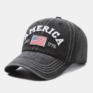Vintage America 1776 USA Flag Embroidered Distressed Washed Baseball Cap