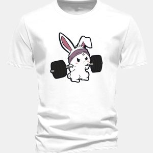 Regular Fit Fitness Rabbit Print Cotton T-Shirt