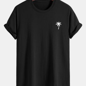 Regular Fit Palm Tree Print Cotton T-Shirt