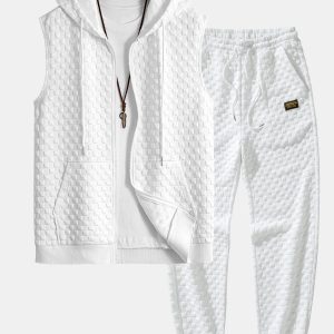 Checkerboard Sleeveless Zip Up Hoodie & Checkerboard Jacquard Jogger Pants