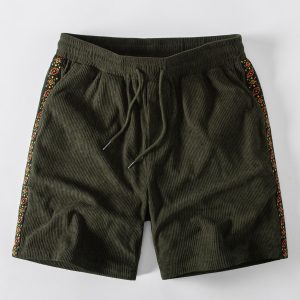 Geometric Trim Paneled Corduroy 7" Shorts