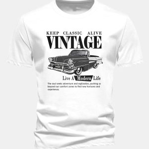 Regular Fit Vintage Car Print Cotton T-Shirt