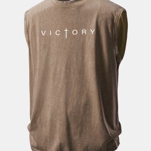 Victory Print Washed Distressed Tank Top