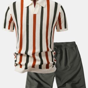 Stripe V Neck Knit Polo & Knit Short