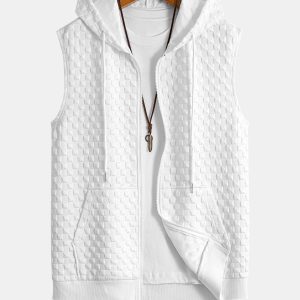 Checkerboard Sleeveless Zip Up Hoodie