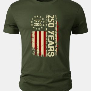 USA 250th Anniversary Vintage Print Cotton Arc Hem T-Shirt