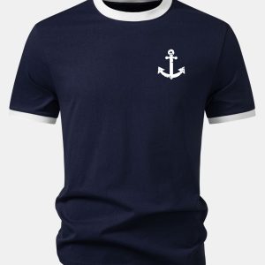 Anchor Print Contrast Ringer T-Shirt