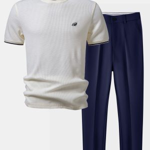 Contrast Trim Waffle Ringer T-Shirt & Slim Fit Tapered Trousers