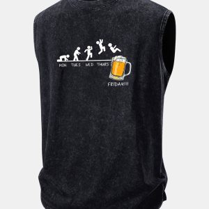 Beer Weekly Plan Print Washed Distressed Tank Top