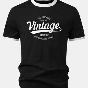 Vintage Print Contrast Ringer T-Shirt