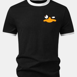 Emoji Duck Print Contrast Ringer T-Shirt