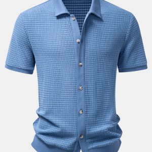 Waffle Button Up Knit Shirt