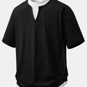 Relax Fit 2 In 1 Notched Collar T-Shirt