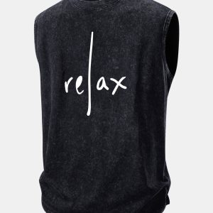 Relax Print Washed Distressed Tank Top