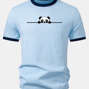 Panda Print Contrast Ringer T-Shirt