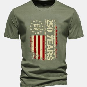 Regular Fit USA 250th Anniversary Vintage Print Cotton T-Shirt