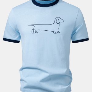 Line Dachshund Print Contrast Ringer T-Shirt