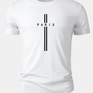 Paris Stripe Print Cotton Arc Hem T-Shirt
