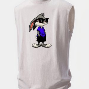 Sunglasses Rabbit Print Washed Distressed Tank Top