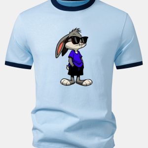 Sunglasses Rabbit Print Contrast Ringer T-Shirt