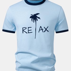 Relax Palm Tree Print Contrast Ringer T-Shirt