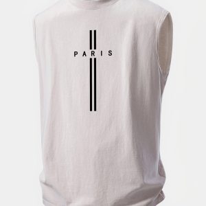 Paris Stripe Print Washed Distressed Tank Top