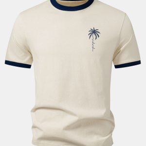 Palm Tree Slogan Print Contrast Ringer T-Shirt