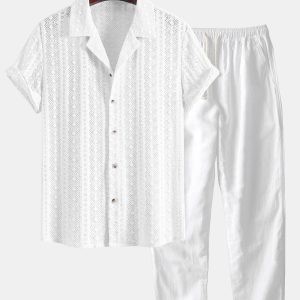 Geometric Jacquard Cuban Shirt & Straight Leg Linen Pants