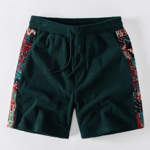Ethnic Geometric Jacquard Patchwork 7" Corduroy Shorts