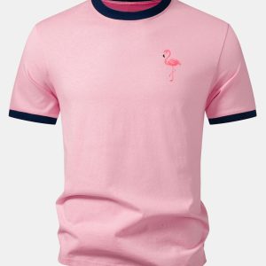 Flamingo Print Contrast Ringer T-Shirt