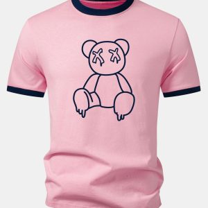Melting Bear Print Contrast Ringer T-Shirt