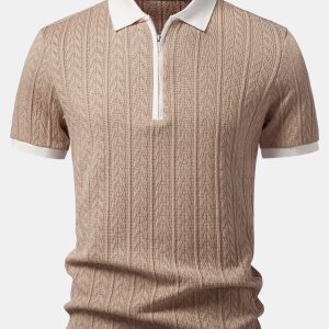 Wheat Ear Jacquard Zipper Knit Polo