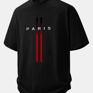 Relax Fit Stripe Paris Print Cotton T-Shirt