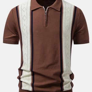 Contrast Geometric Zipper Knit Polo