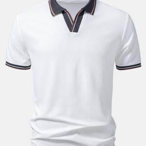 Contrast Trim Waffle Johnny Collar Polo