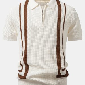 Contrast Waffle Zipper Knit Polo