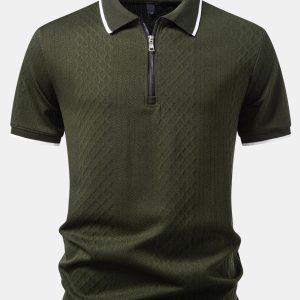 Geometric Jacquard Zipper Polo