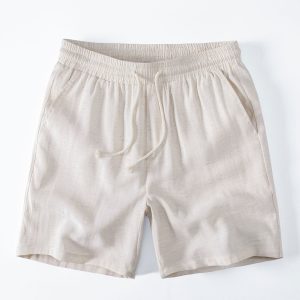 Linen Rayon Blend Drawstring 7" Shorts