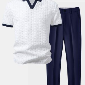 Contrast Jacquard Polo & Slim Fit Tapered Trousers