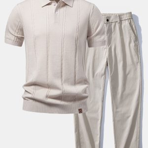Twist Knit Polo & Elastic Waist Straight Leg Trousers