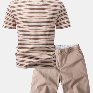 Stripe Waffle T-Shirt & Elastic Waist Chino Shorts