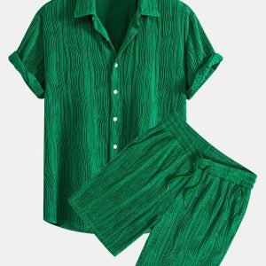 Wave Textured Button Up Shirt & Shorts